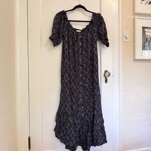 Mango Navy and White Patterned Maxi Dress with buttons